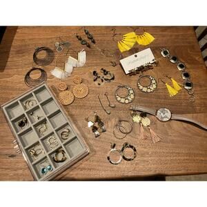 Costume Jewelry Lot of 40 Earrings, Watch, Bracelet, and Necklace, Gold Tone